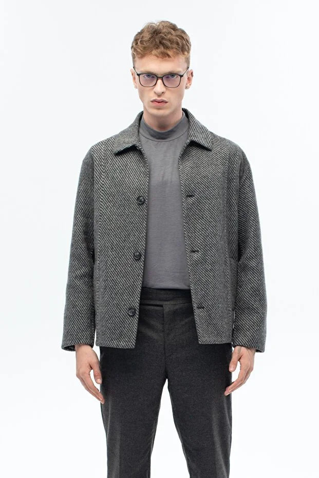 Erkek Günlük Yün Karışımlı El Yapımı Mont