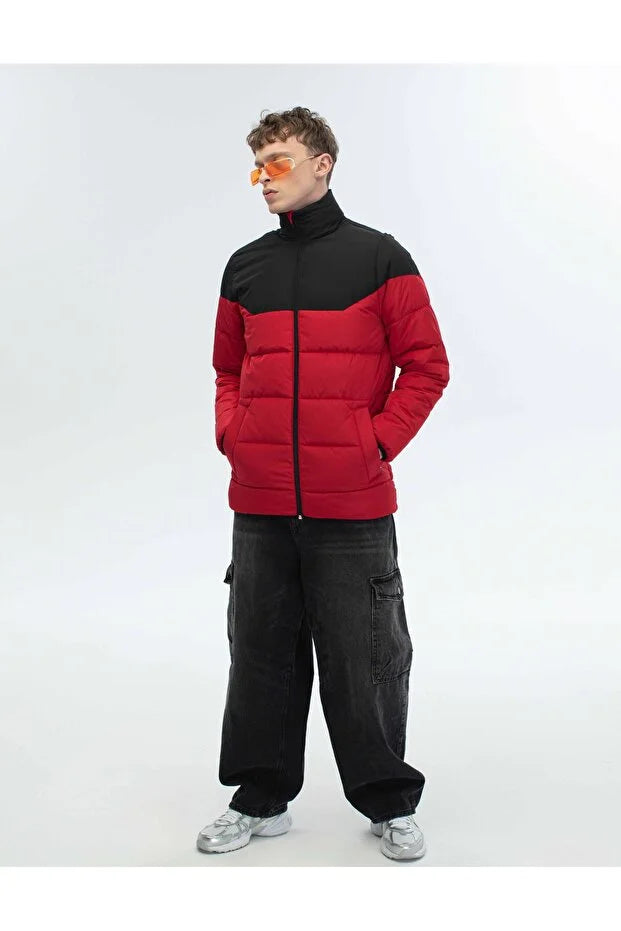 Dik Yaka Regular Fit Günlük Spor Mont - Kırmızı