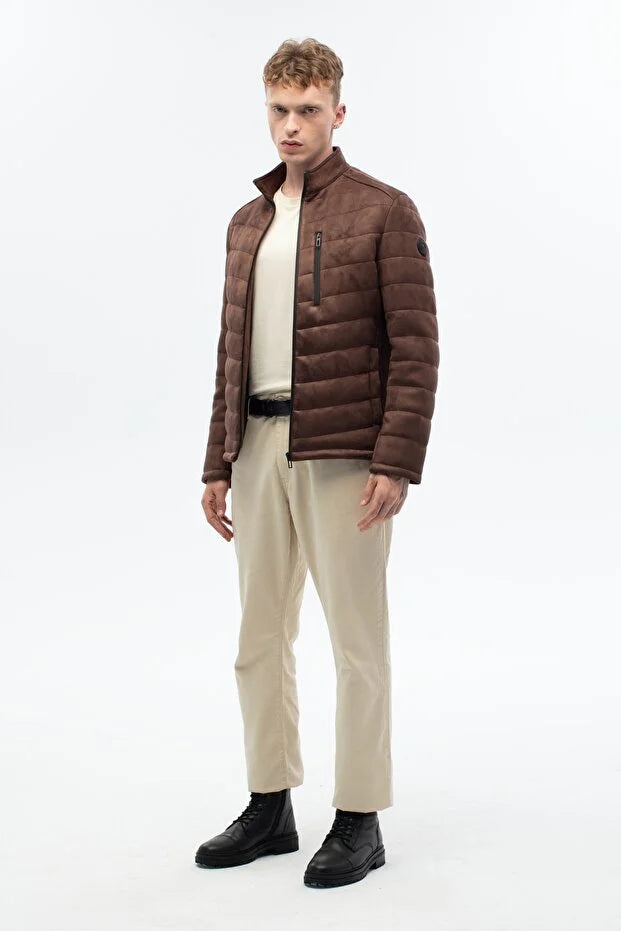 Erkek Süet Standart Fit Dolumlu Mont - Kahverengi