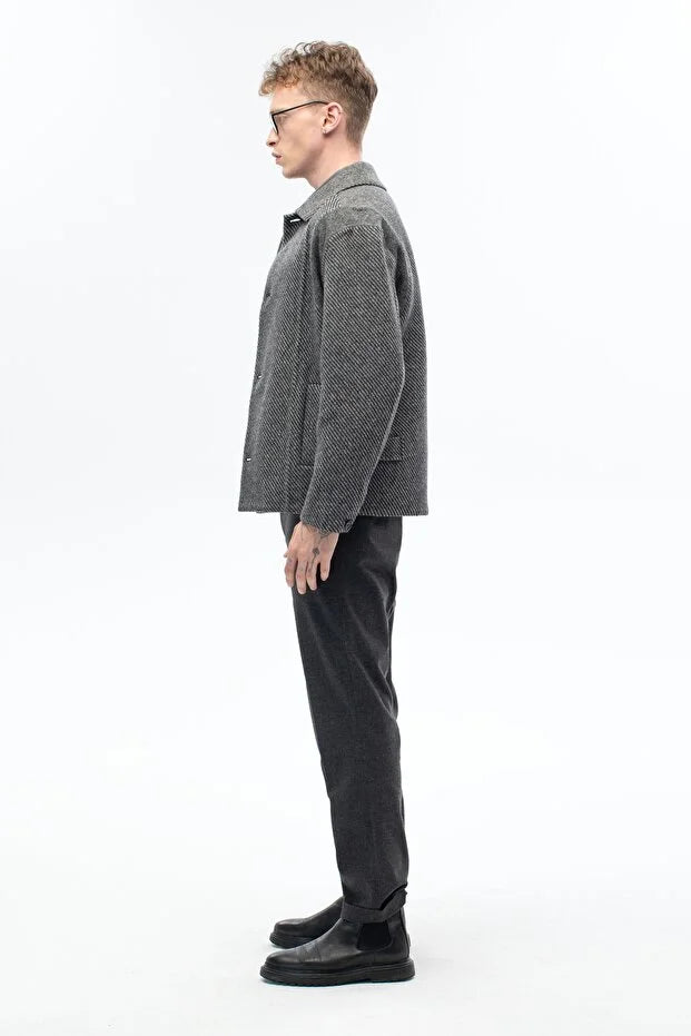 Erkek Günlük Yün Karışımlı El Yapımı Mont