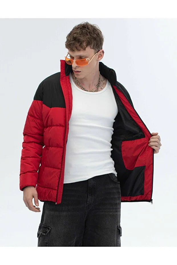 Dik Yaka Regular Fit Günlük Spor Mont - Kırmızı