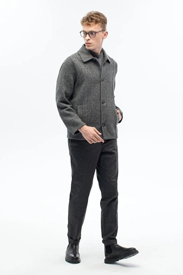 Erkek Günlük Yün Karışımlı El Yapımı Mont