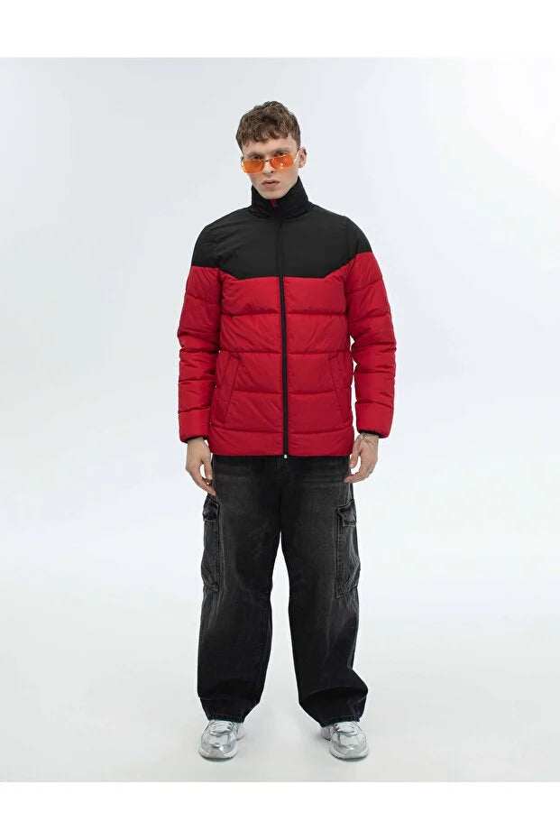 Dik Yaka Regular Fit Günlük Spor Mont - Kırmızı