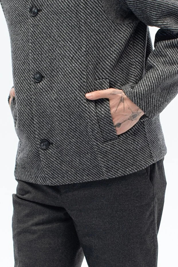 Erkek Günlük Yün Karışımlı El Yapımı Mont