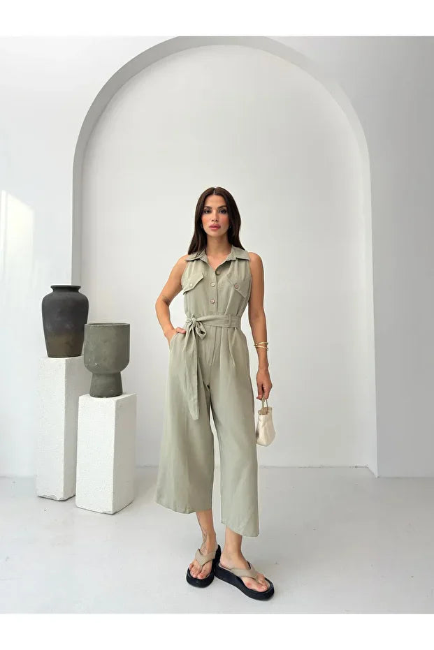 Regular Kalıp Kuşak Detaylı Yazlık Tulum