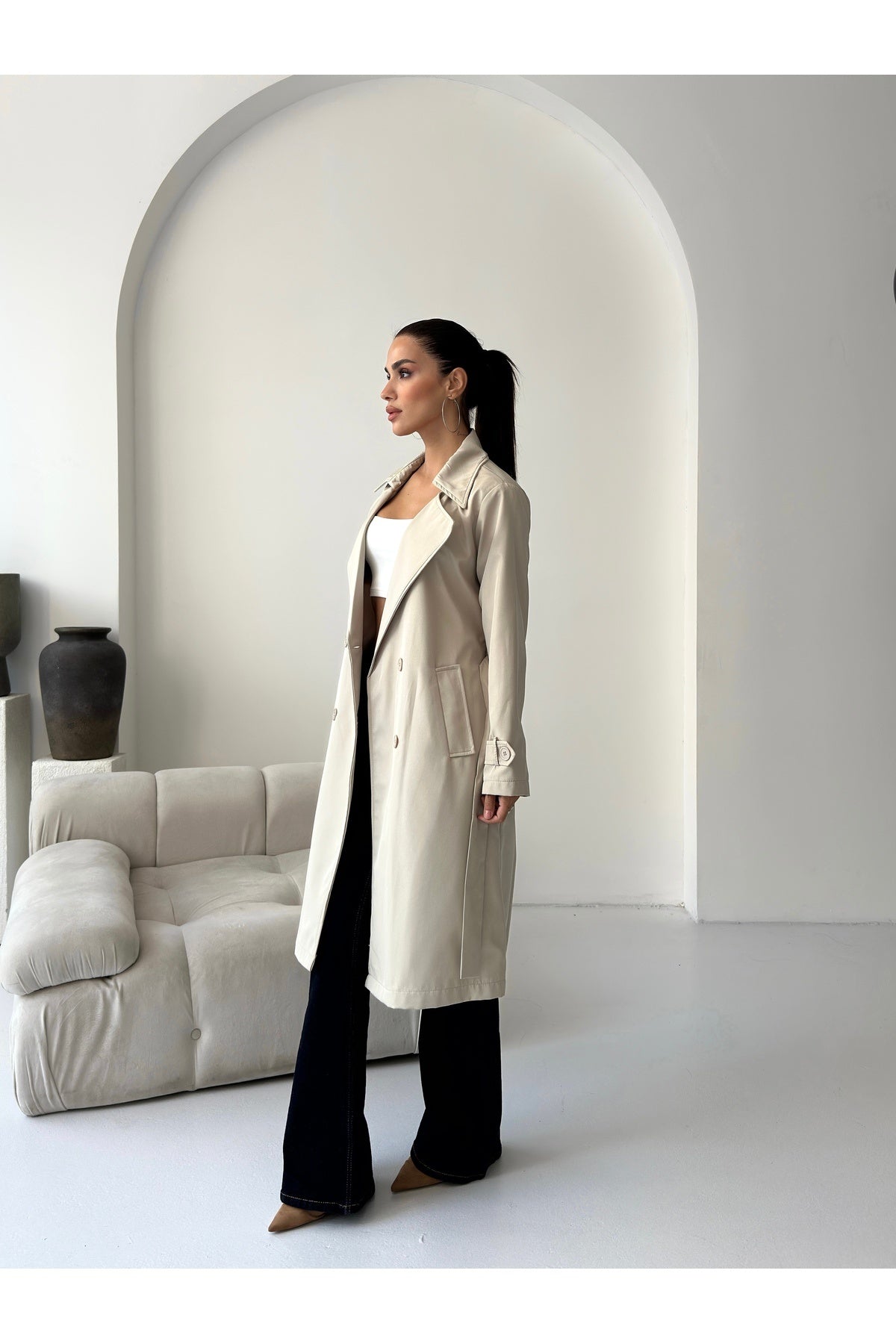 Kuşak Detaylı Relax Kalıp Trençkot