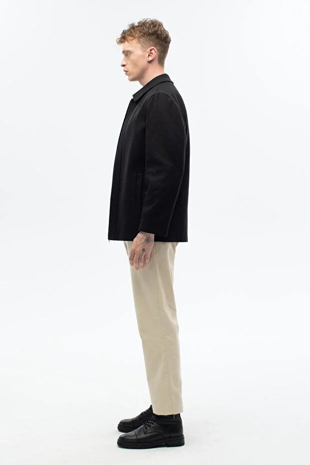 Erkek Günlük Kaşe Mont - Siyah