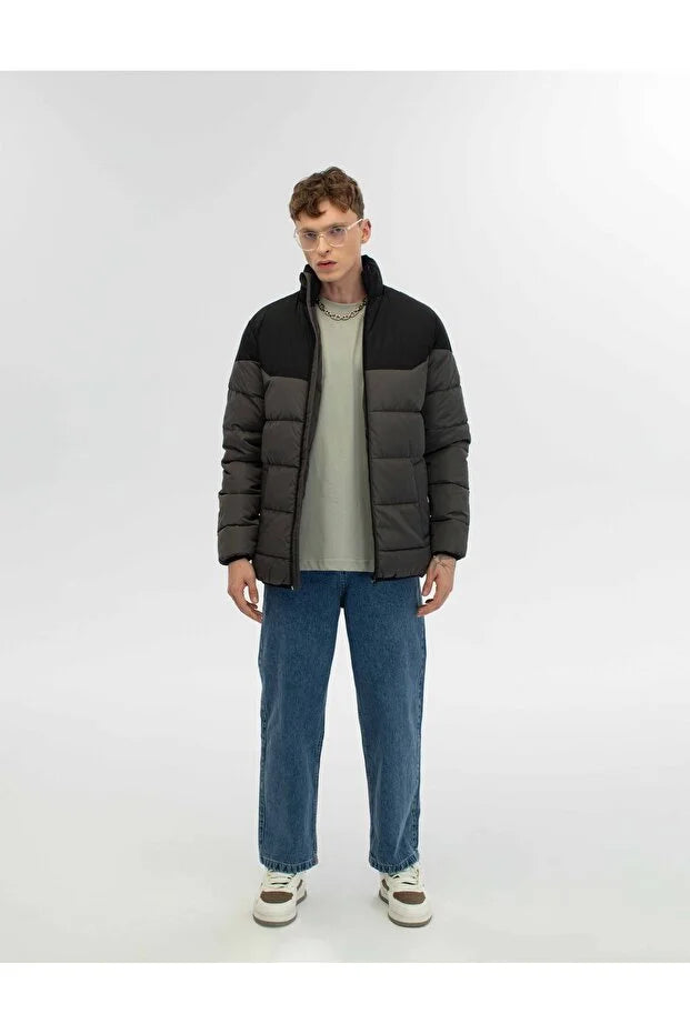 Dik Yaka Regular Fit Günlük Spor Mont - Gri