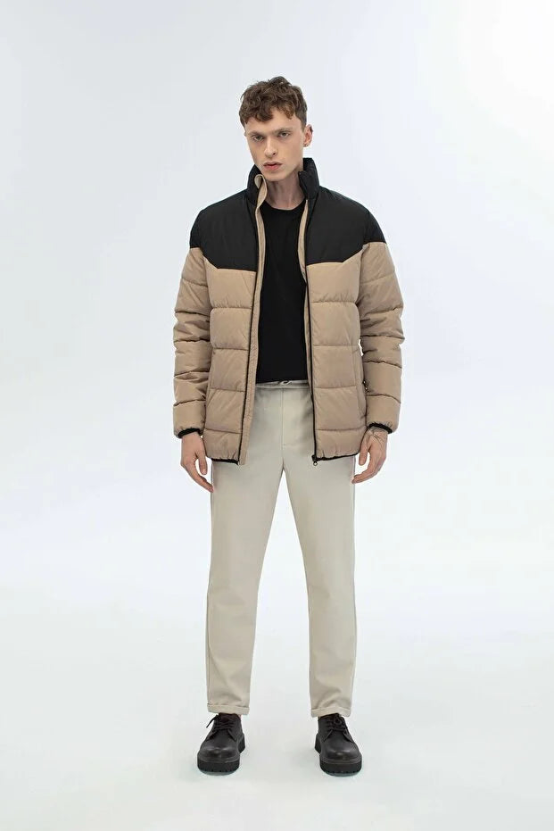 Dik Yaka Regular Fit Günlük Spor Mont - Bej