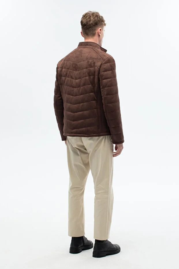 Erkek Süet Standart Fit Dolumlu Mont - Camel