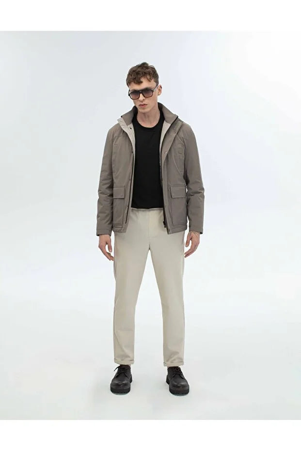 Erkek Teknik Kumaş Dik Yaka Günlük Mont