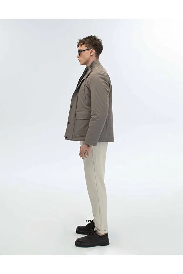 Erkek Teknik Kumaş Dik Yaka Günlük Mont