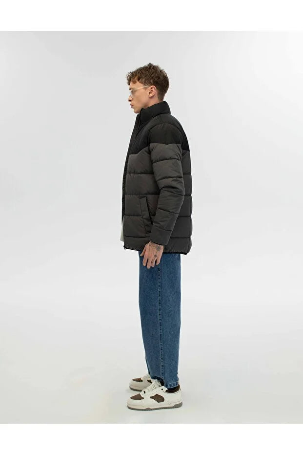 Dik Yaka Regular Fit Günlük Spor Mont - Gri