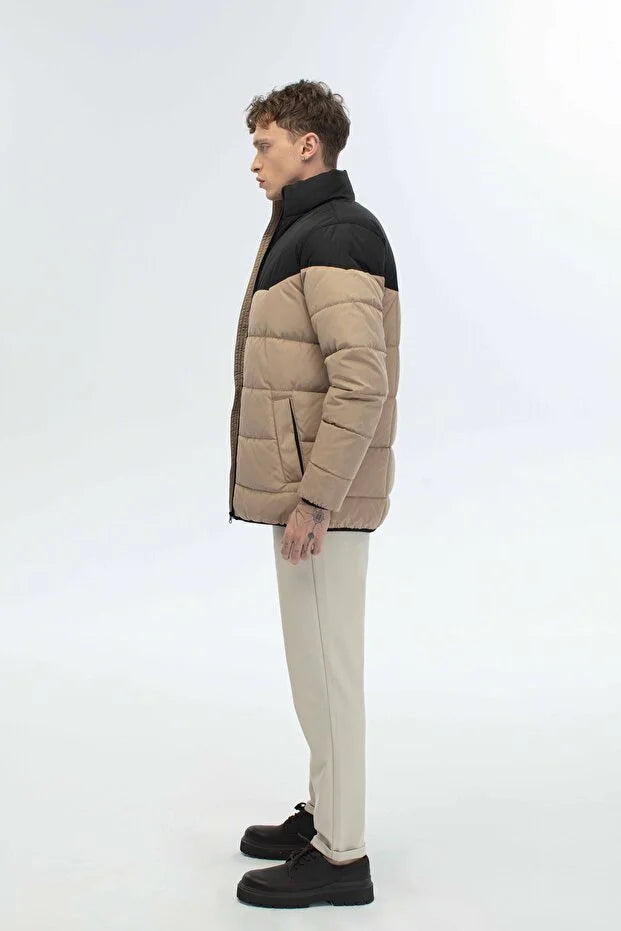 Dik Yaka Regular Fit Günlük Spor Mont - Bej