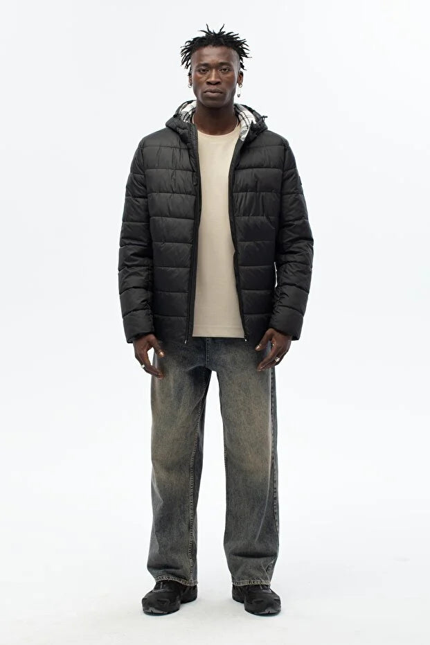 Erkek Dolumlu Su ve Rüzgar Geçirmez Kapüşonlu Mont