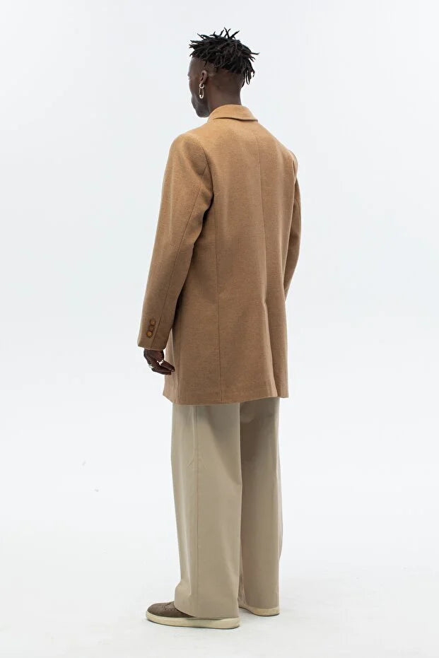 Erkek Standart Fit Kaşe Palto - Camel