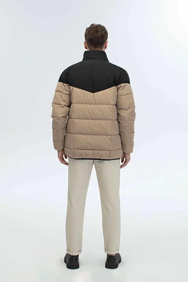 Dik Yaka Regular Fit Günlük Spor Mont - Bej