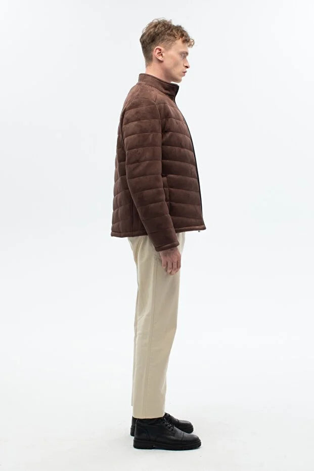 Erkek Süet Standart Fit Dolumlu Mont - Camel