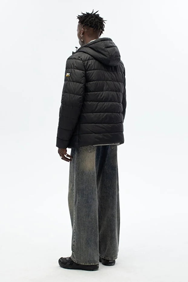 Erkek Dolumlu Su ve Rüzgar Geçirmez Kapüşonlu Mont