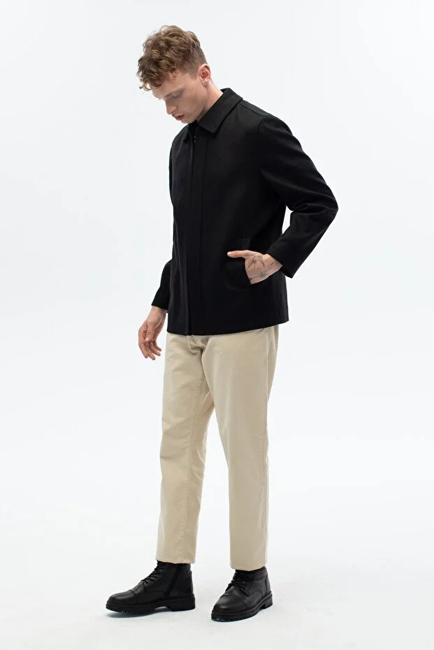 Erkek Günlük Kaşe Mont - Siyah