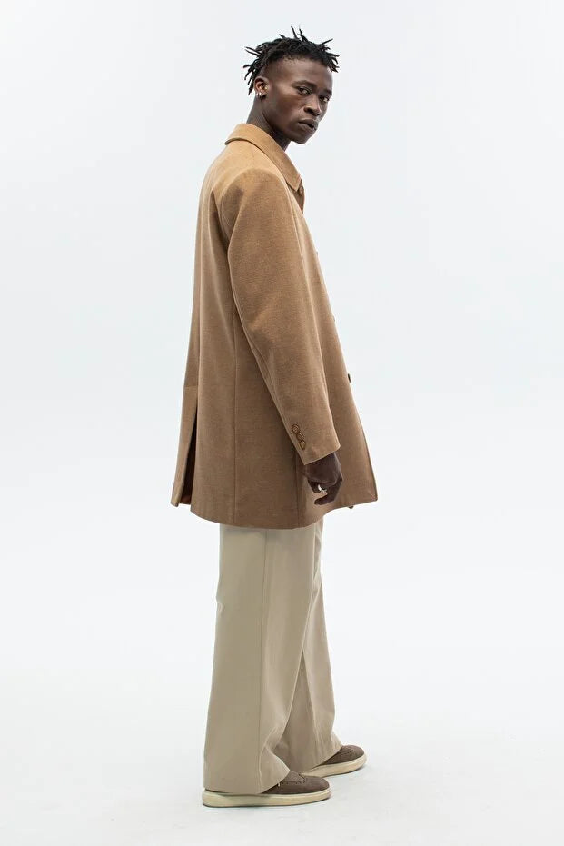 Erkek Standart Fit Kaşe Palto - Camel