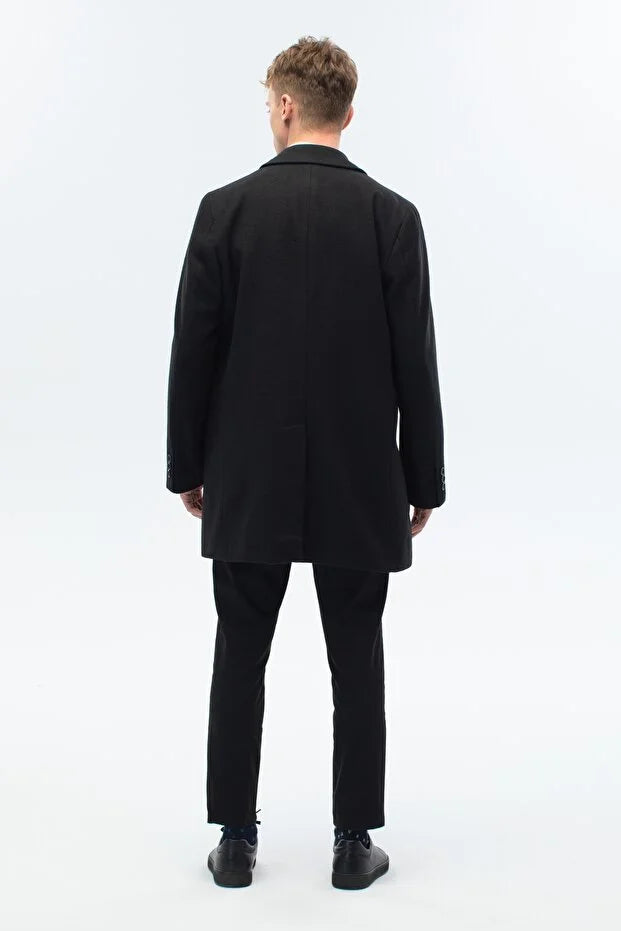 Erkek Standart Fit Kaşe Palto - Siyah