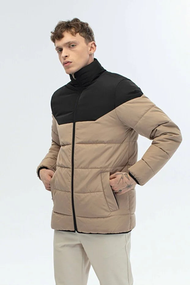 Dik Yaka Regular Fit Günlük Spor Mont - Bej