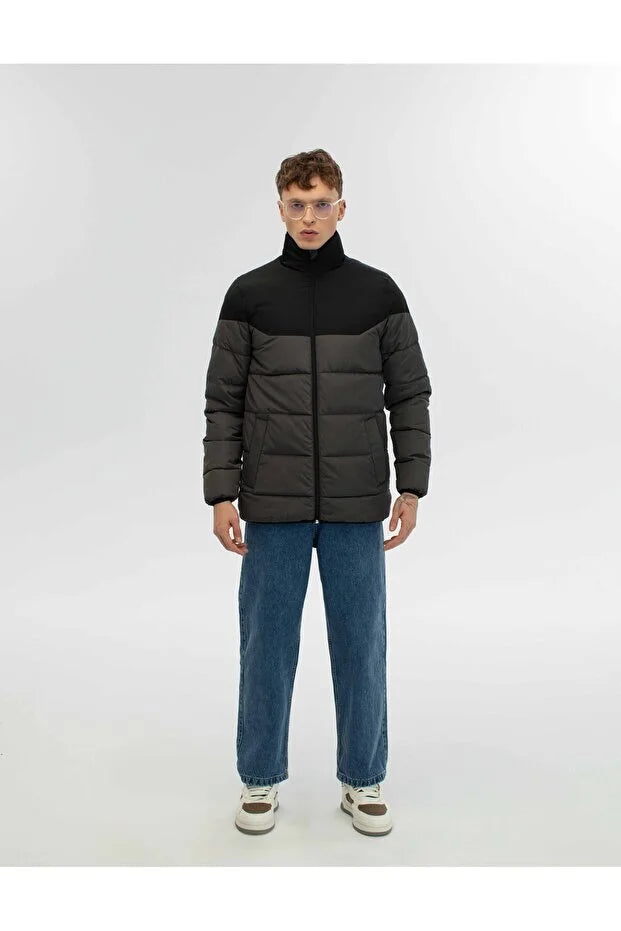 Dik Yaka Regular Fit Günlük Spor Mont - Gri