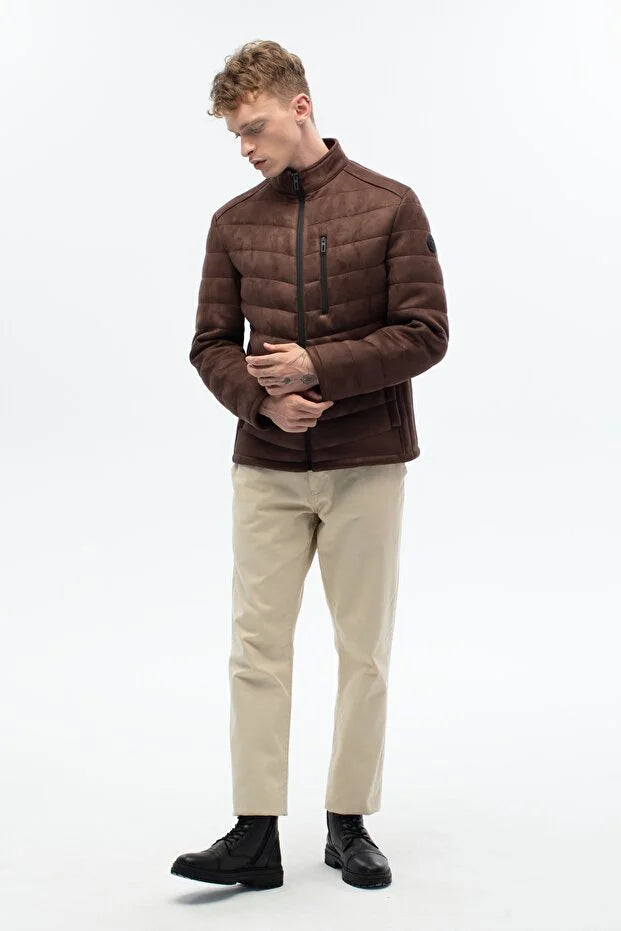 Erkek Süet Standart Fit Dolumlu Mont - Camel