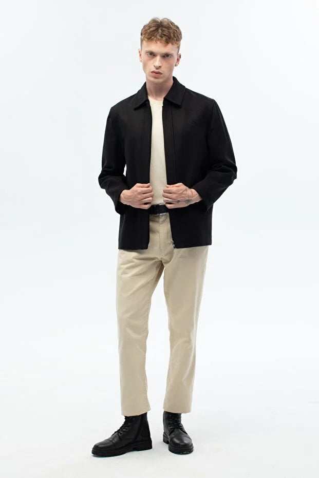 Erkek Günlük Kaşe Mont - Siyah