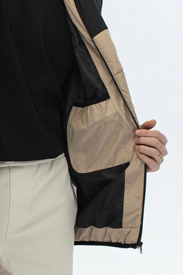 Dik Yaka Regular Fit Günlük Spor Mont - Bej