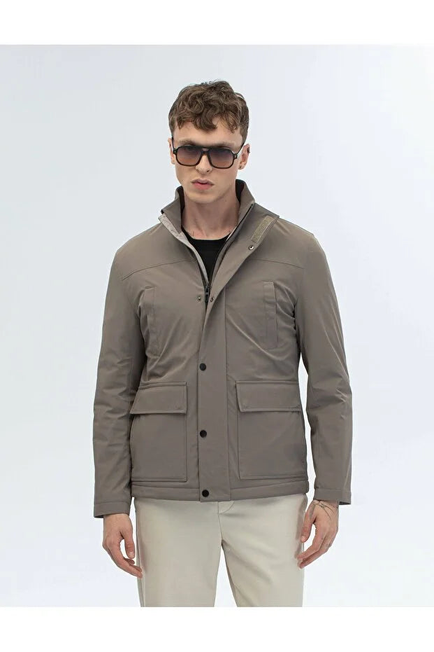 Erkek Teknik Kumaş Dik Yaka Günlük Mont