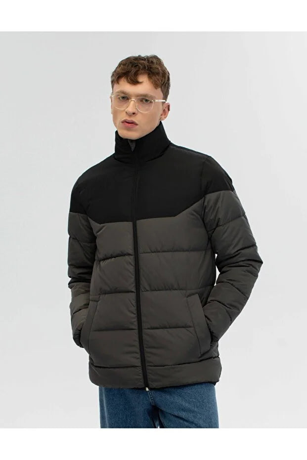 Dik Yaka Regular Fit Günlük Spor Mont - Gri