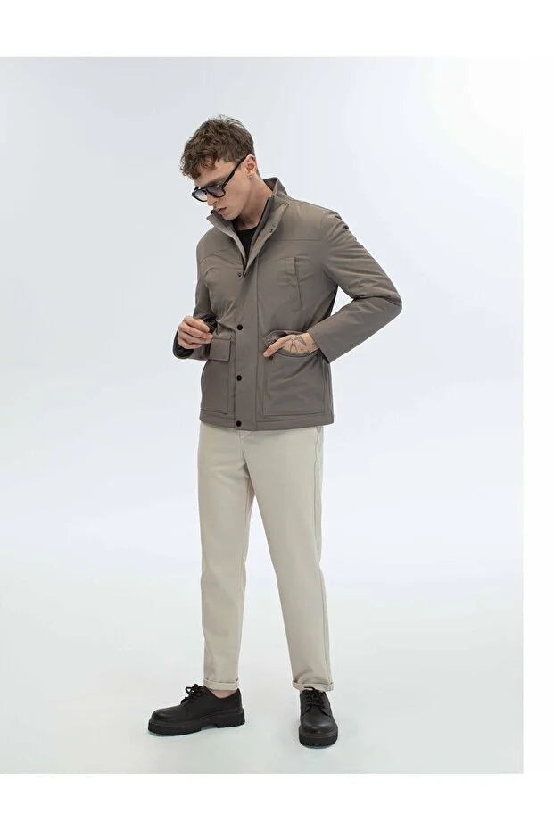 Erkek Teknik Kumaş Dik Yaka Günlük Mont