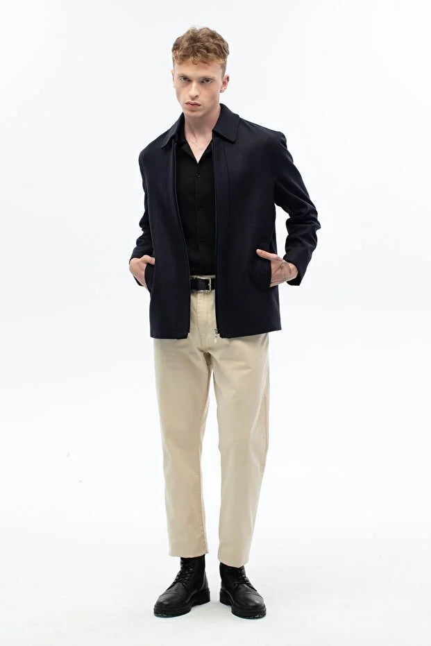 Erkek Günlük Kaşe Mont - Lacivert