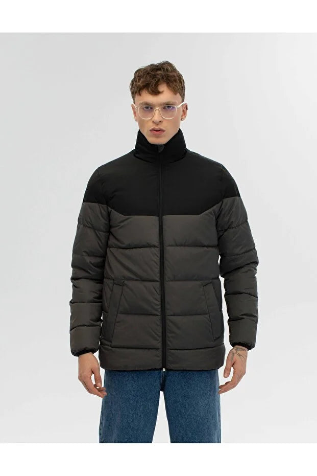 Dik Yaka Regular Fit Günlük Spor Mont - Gri