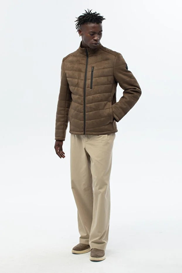 Erkek Süet Standart Fit Dolumlu Mont - Haki