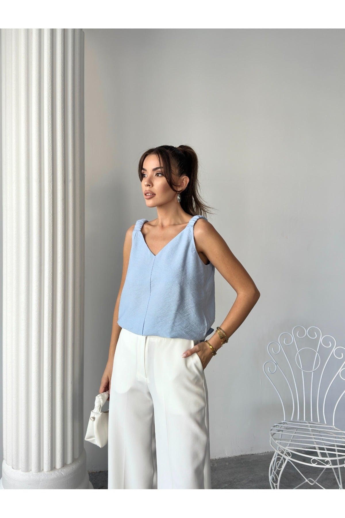 Yazlık Regular Kalıp Pamuklu Kolsuz Bluz