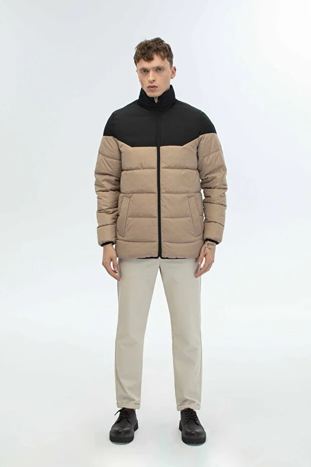 Dik Yaka Regular Fit Günlük Spor Mont - Bej