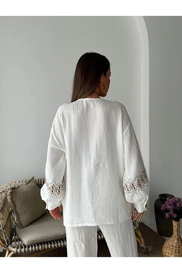 Yazlık Kumaş Relaxed Kalıp Kemer Detaylı Kimono