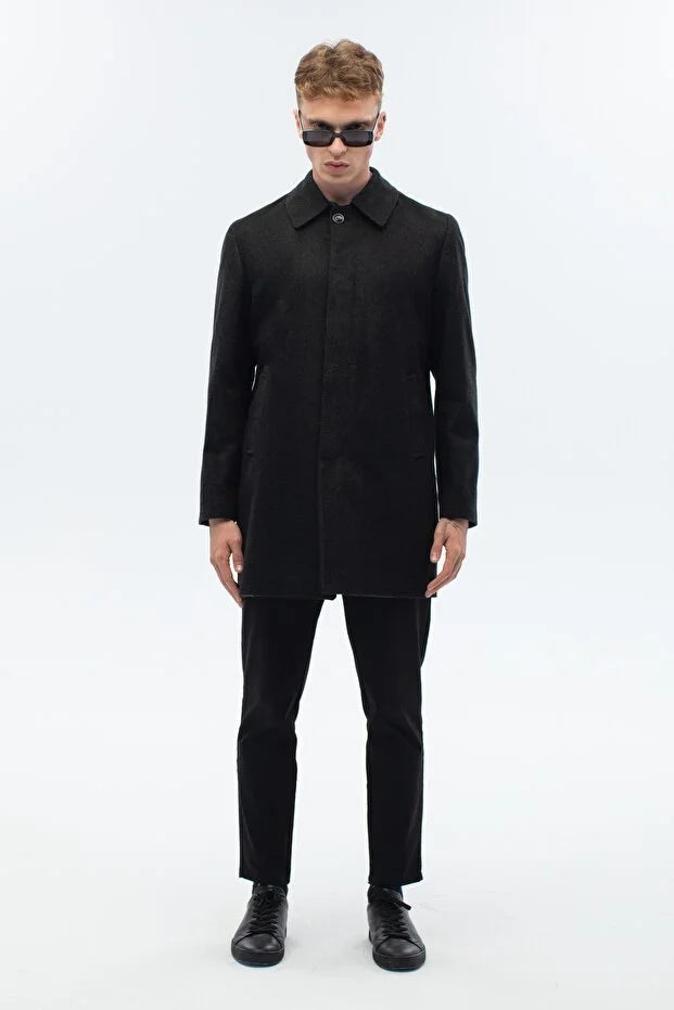 Erkek Standart Fit Kaşe Palto - Antrasit