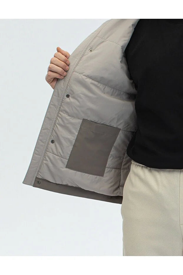 Erkek Teknik Kumaş Dik Yaka Günlük Mont