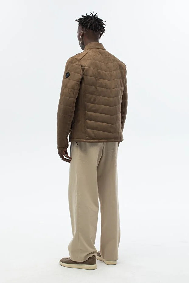 Erkek Süet Standart Fit Dolumlu Mont - Haki