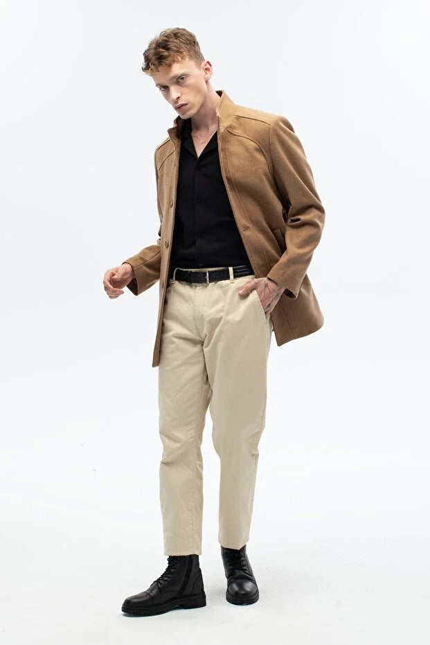 Erkek Regular Fit Palto - Camel