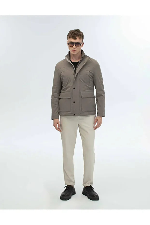 Erkek Teknik Kumaş Dik Yaka Günlük Mont