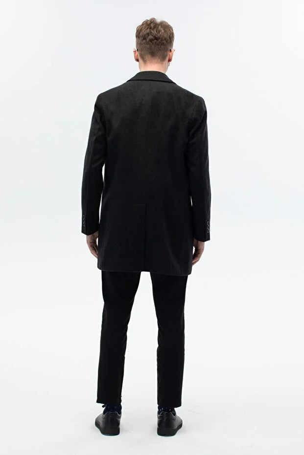 Erkek Standart Fit Kaşe Palto - Antrasit