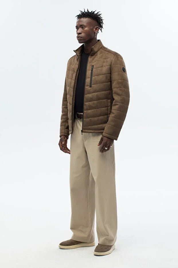 Erkek Süet Standart Fit Dolumlu Mont - Haki