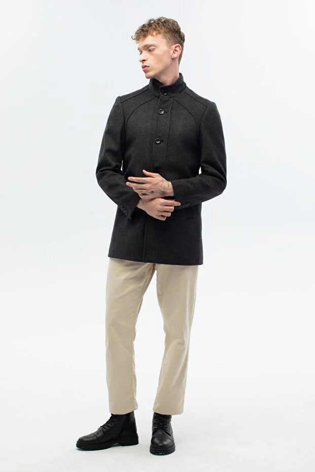 Erkek Regular Fit Palto - Antrasit