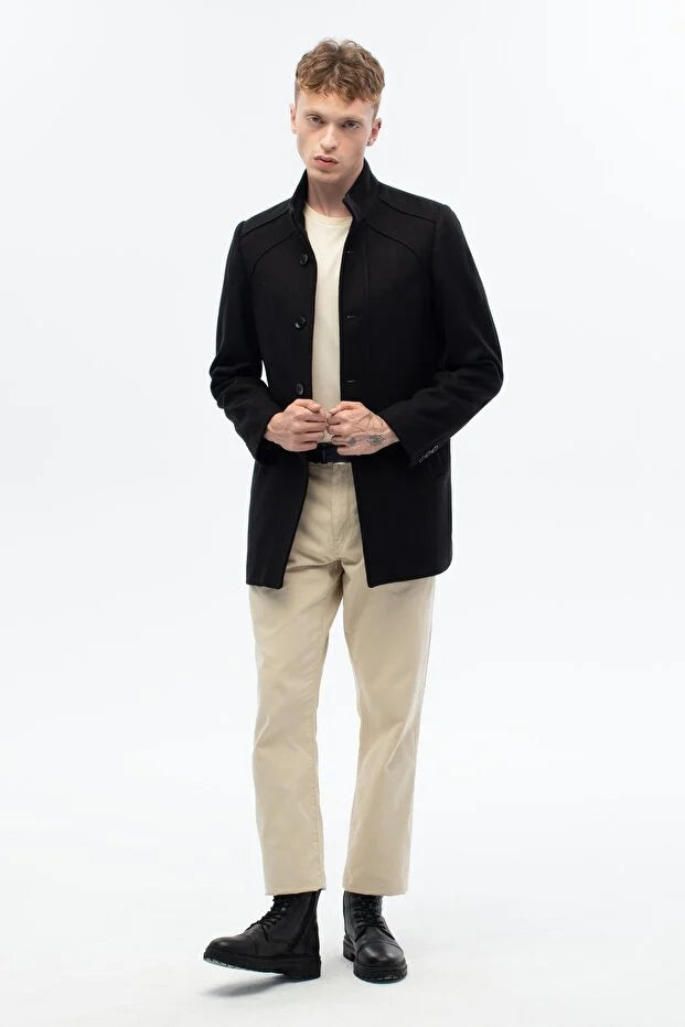 Erkek Regular Fit Palto - Siyah
