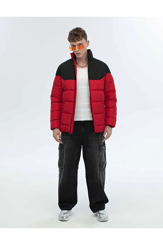 Dik Yaka Regular Fit Günlük Spor Mont - Kırmızı